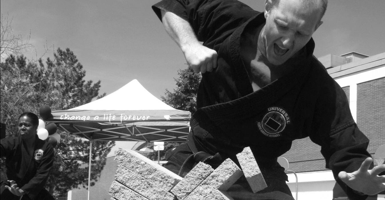 Kempo karate concrete breaking demonstration showing power and skill
