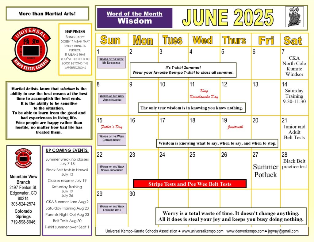 Class calendar for June 2025