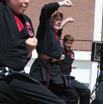 Adult karate student practicing form